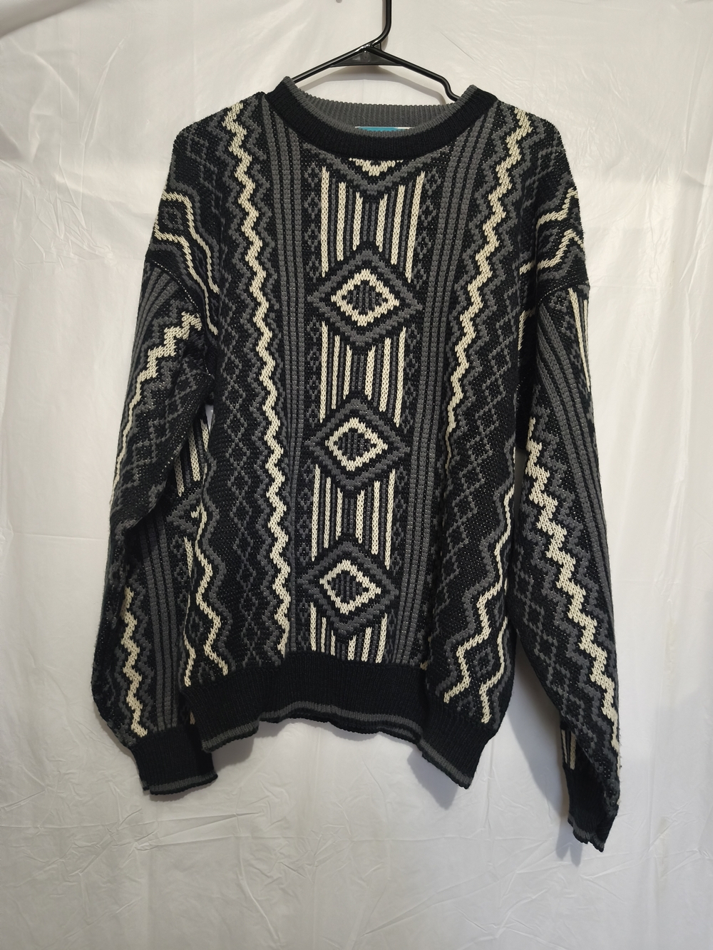 Vintage Botany 500 Black & Cream Striped Knit Sweater